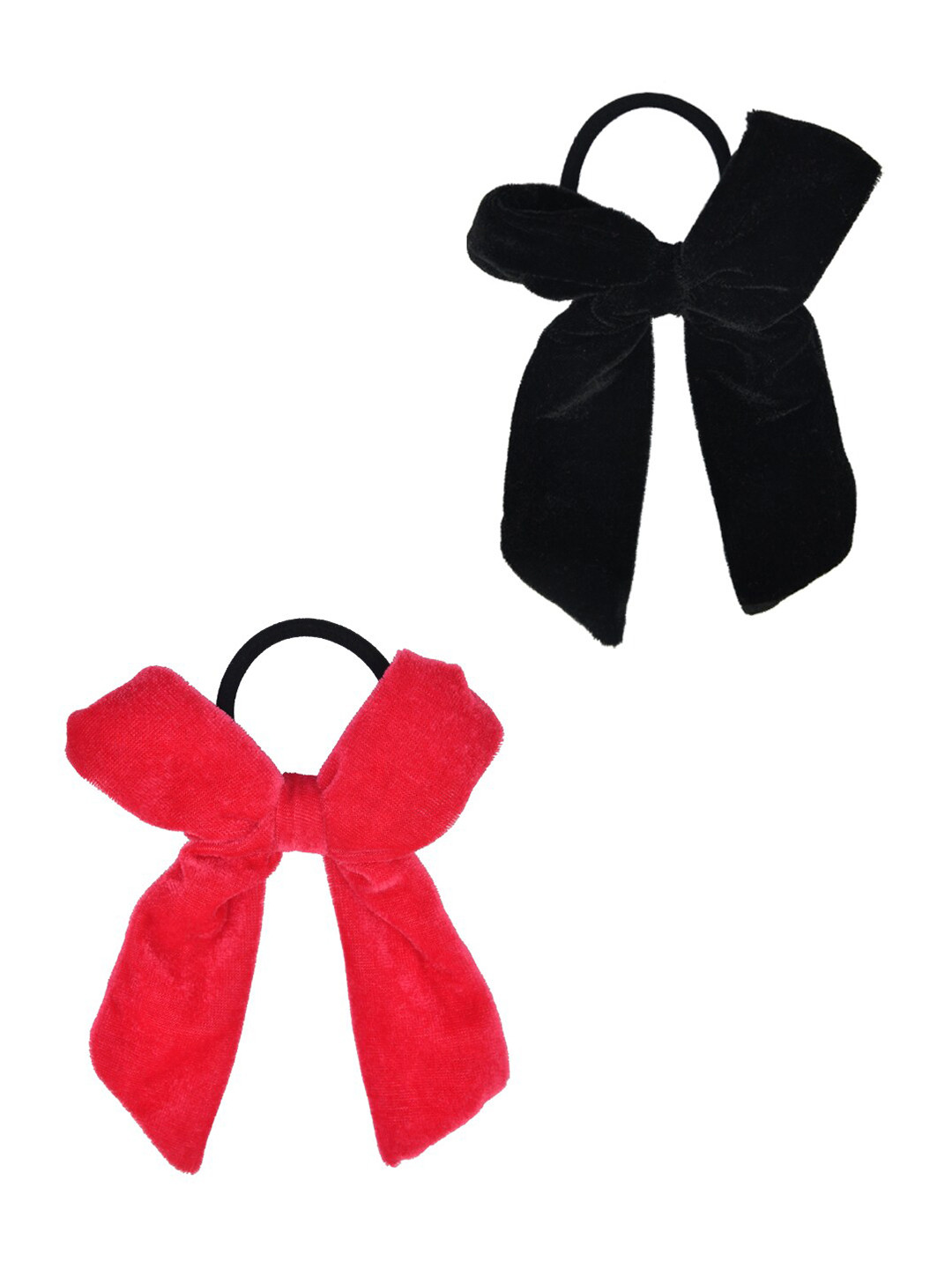 FUNKRAFTS Girls Black & Red Set of 2 Velvet Bow onytail Holders