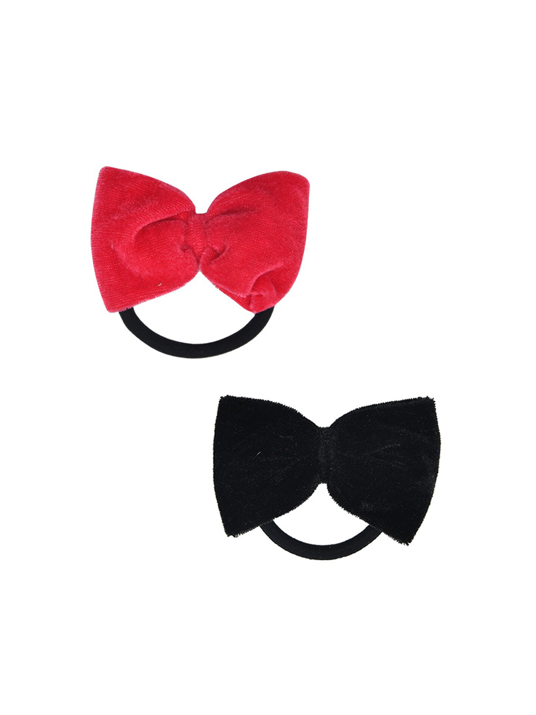 FUNKRAFTS Girls Black & Red Set of 2 Bow Ponytail Holders