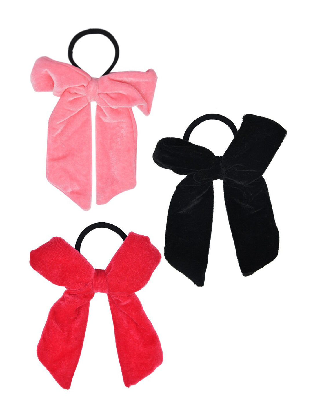 FUNKRAFTS Girls Pack of 3 Pink & Black Bow Ponytail Holders