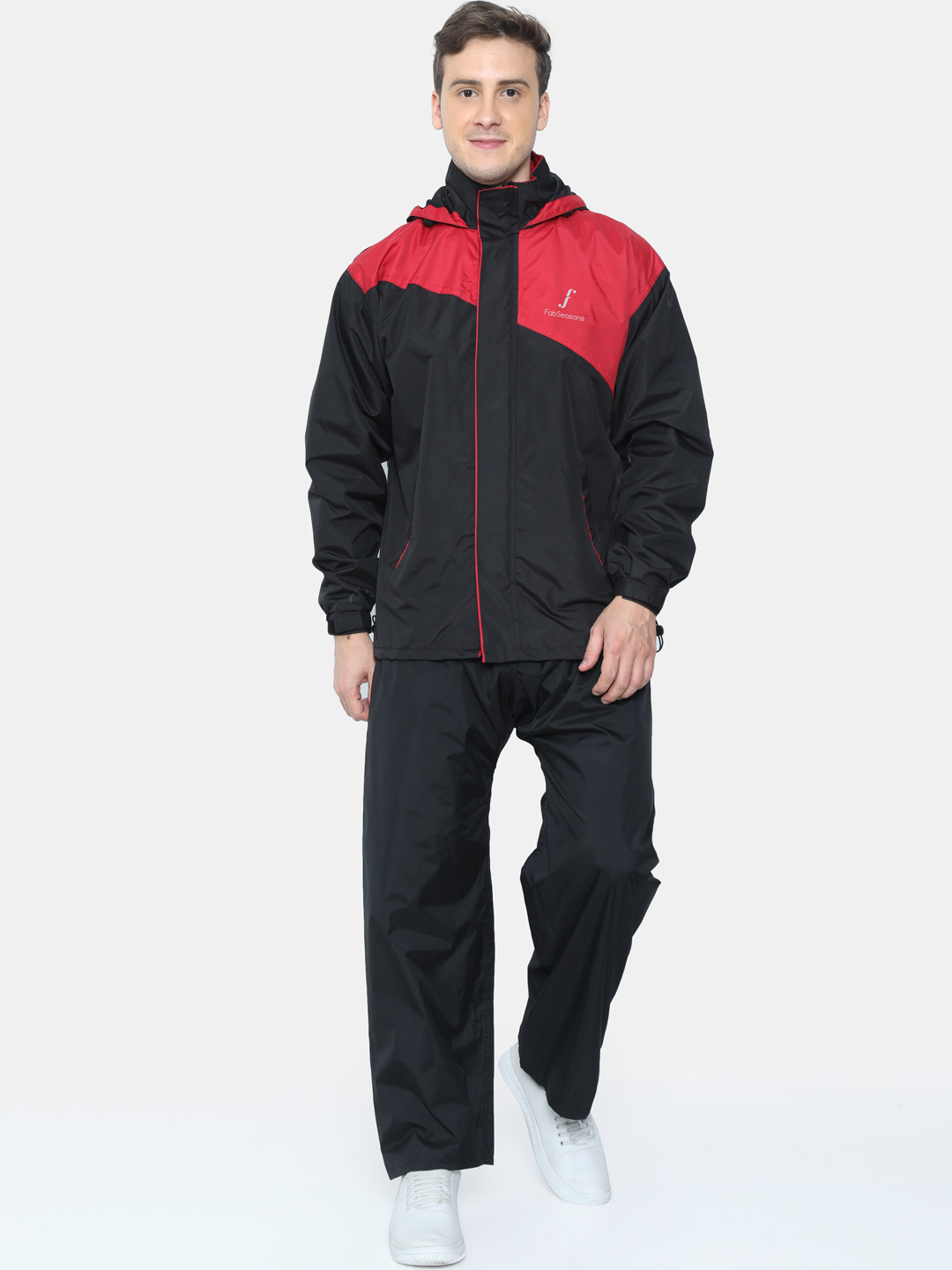 FabSeasons Unisex Black & Red Colorblocked Waterproof Rain Suit