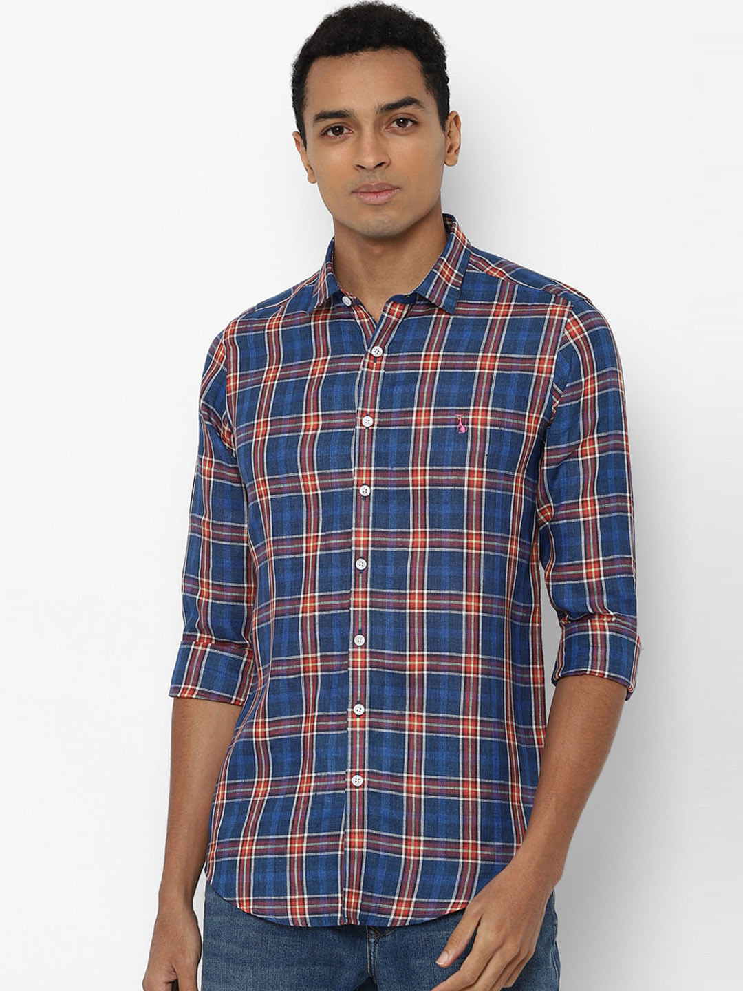 SIMON CARTER LONDON Men Blue Slim Fit Tartan Checks Opaque Checked Casual Shirt