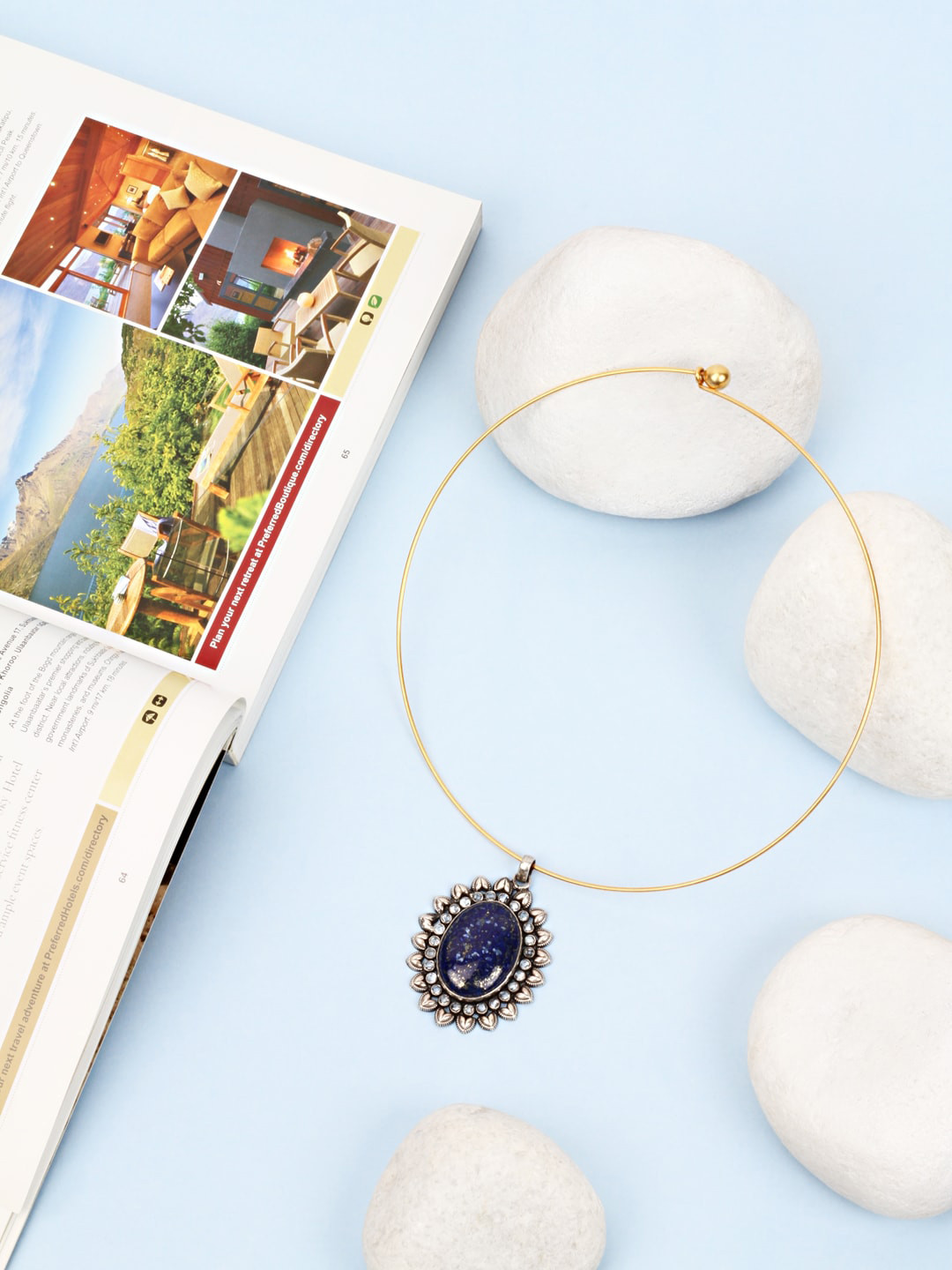 SANGEETA BOOCHRA Silver-Toned Lapis Lazuli Studded Handcrafted Silver Pendant With Chain