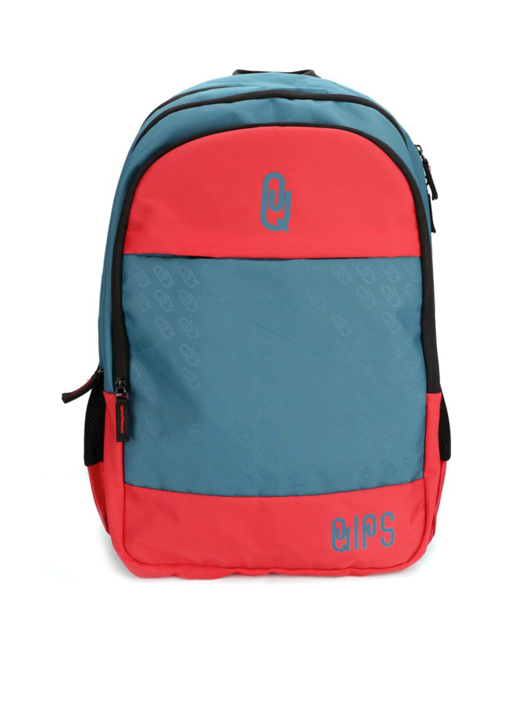 QIPS Unisex Red & Teal Brand Logo High Quality 18 Inch Backpack