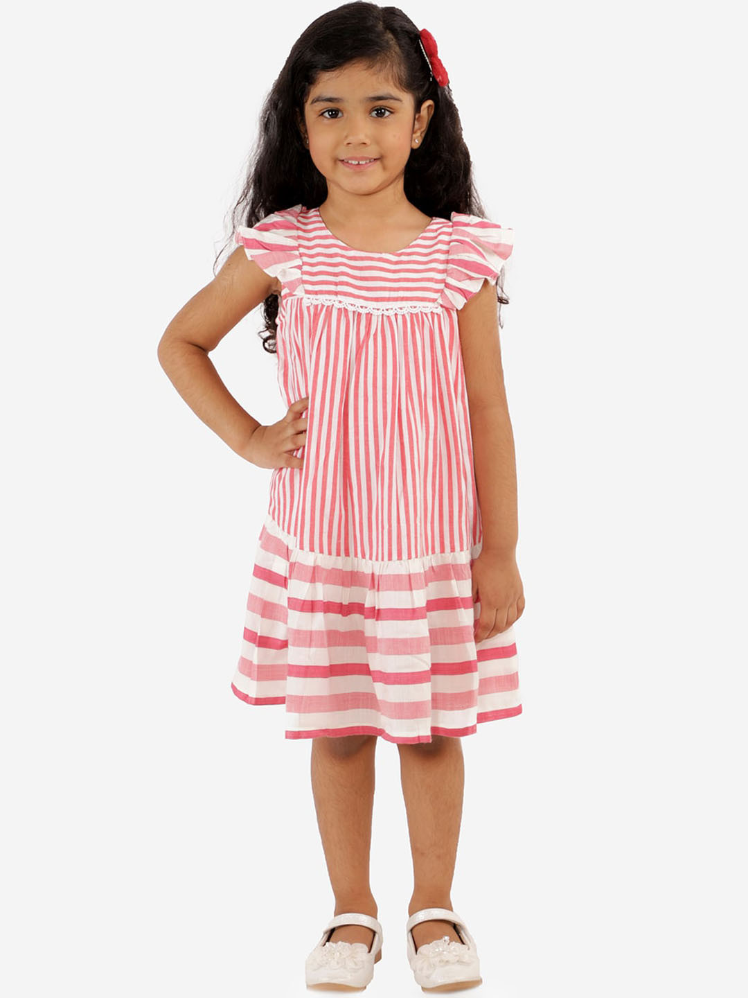 LIL DRAMA Red Striped A-Line Dress