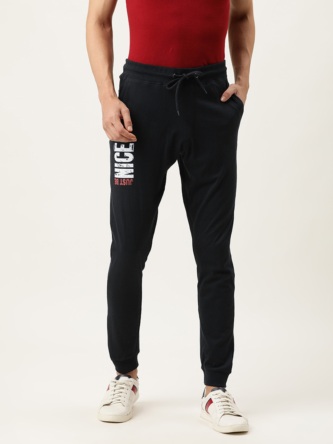 Urban Dog Men Black Printed Slim Fit Knitted Cotton Track Pant