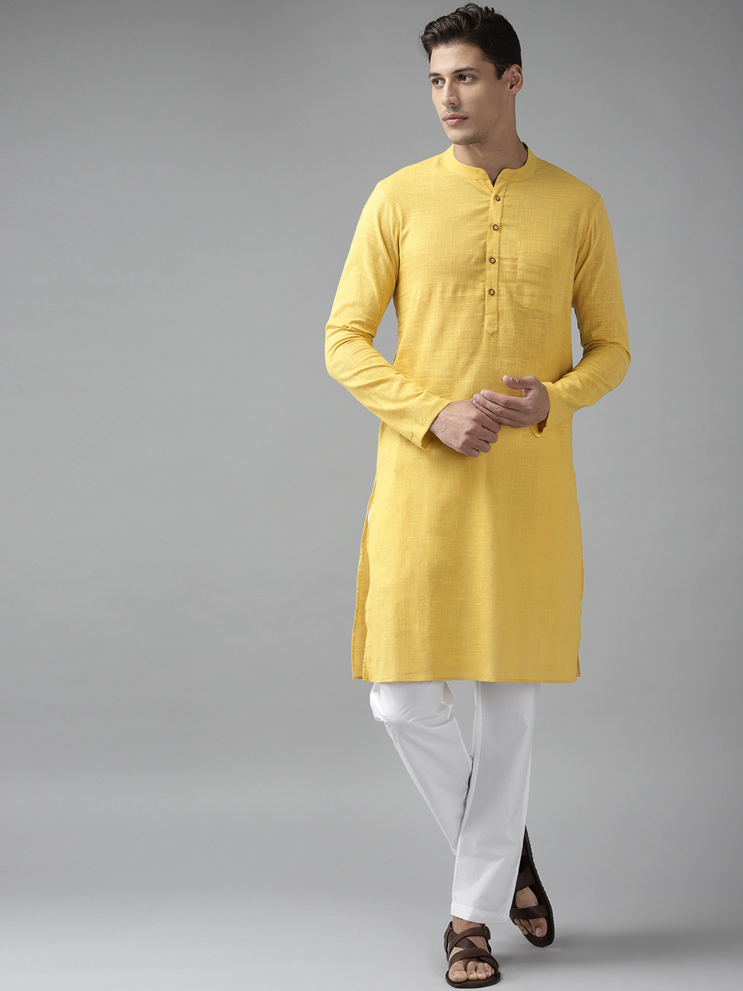 See Designs Men Yellow Regular Pure Cotton Kurta with Pyjamas