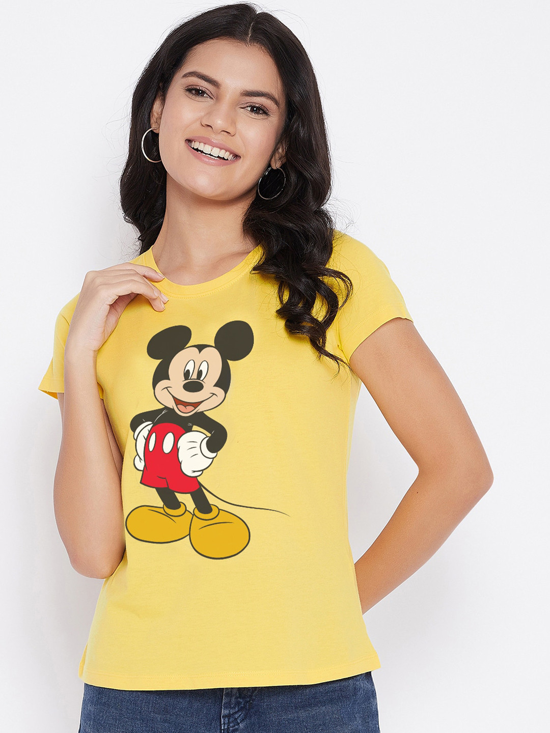 Disney by Wear Your Mind Women Yellow Mickey Mouse Printed T-shirt