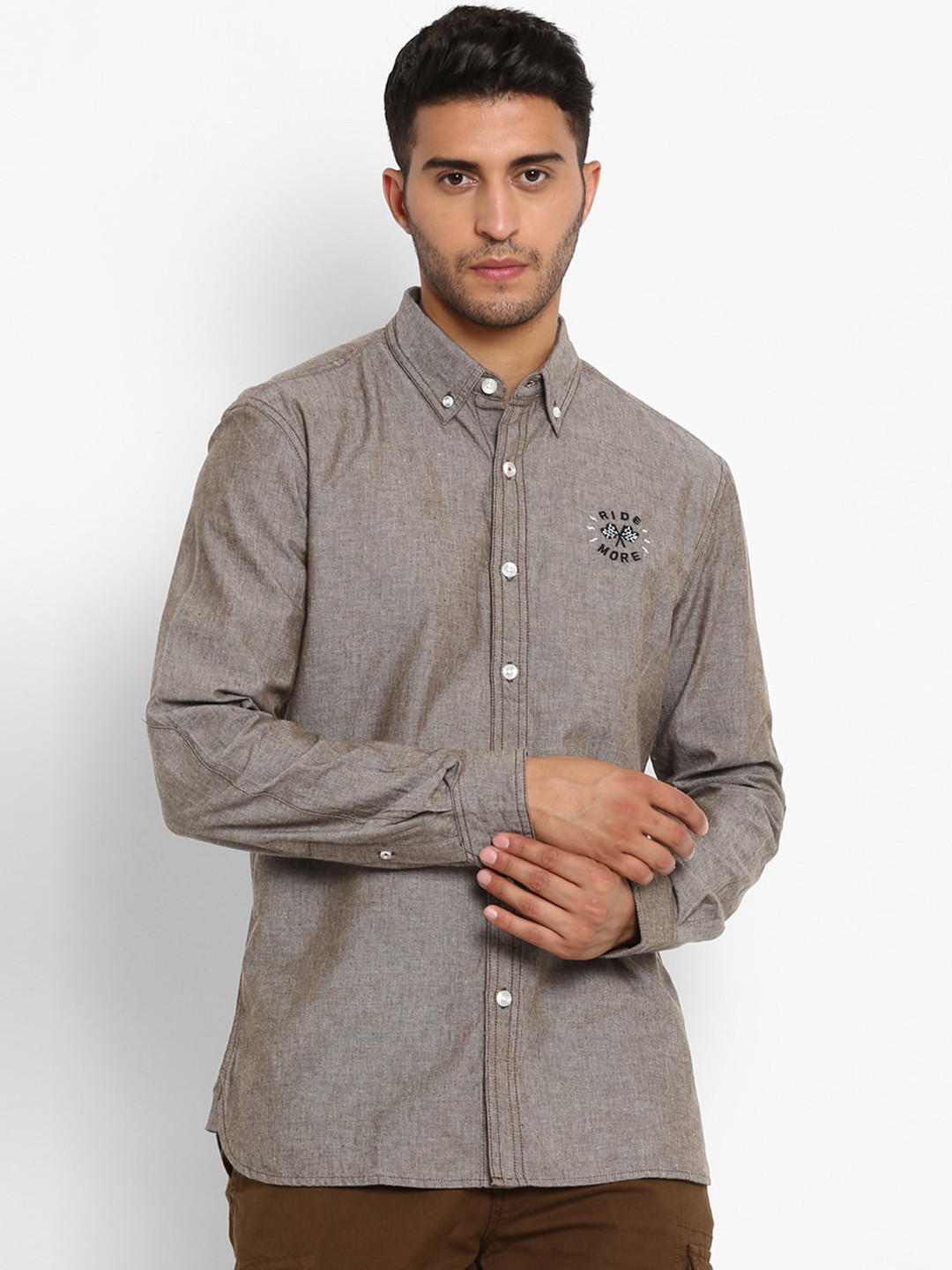 Royal Enfield Men Brown Opaque Casual Shirt