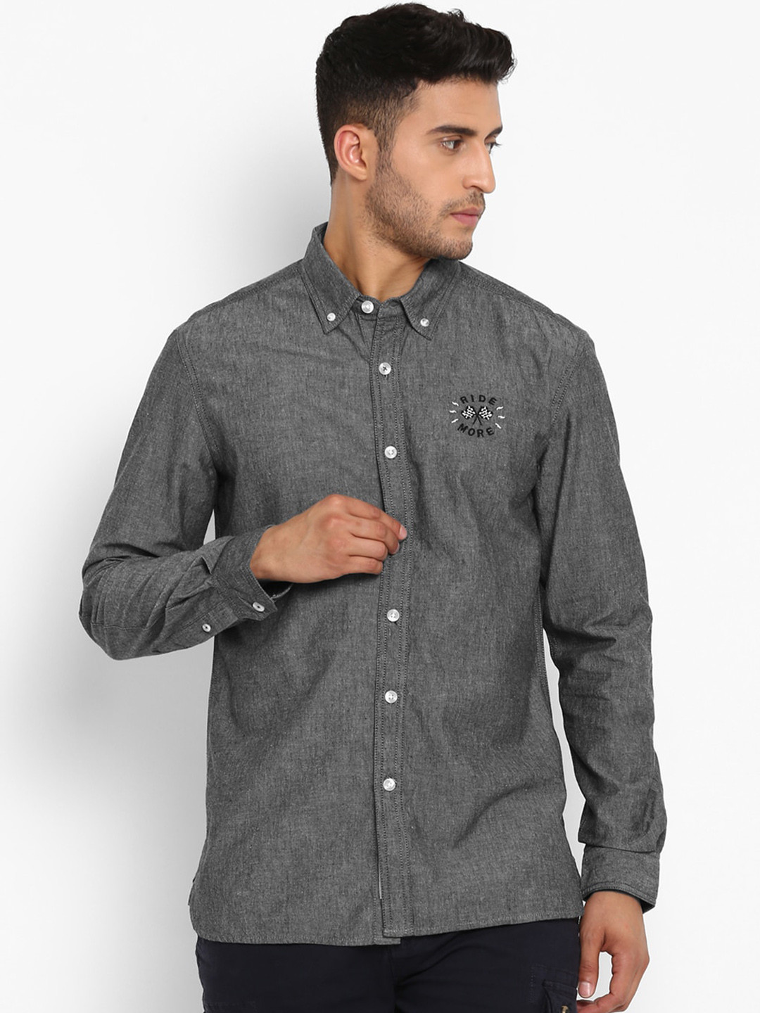 Royal Enfield Men Grey Opaque Casual Shirt