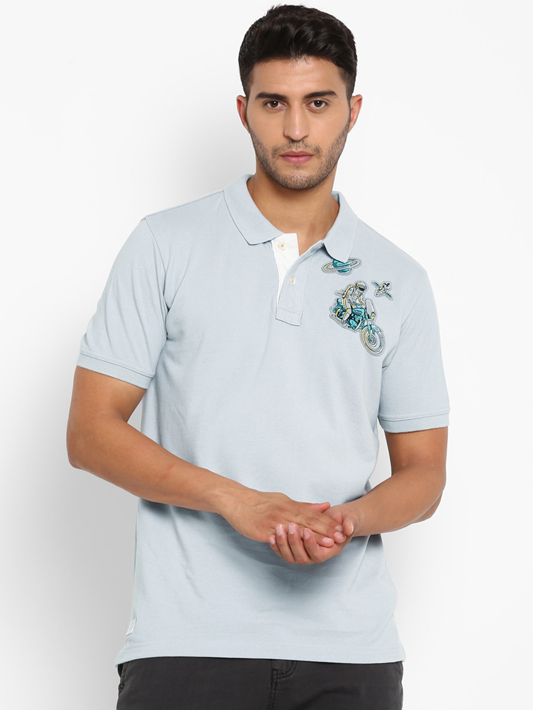 Royal Enfield Men Blue Biker Printed Polo Collar T-shirt