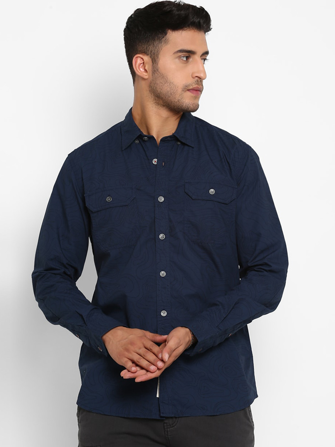 Royal Enfield Men Navy Blue Opaque Printed Casual Shirt