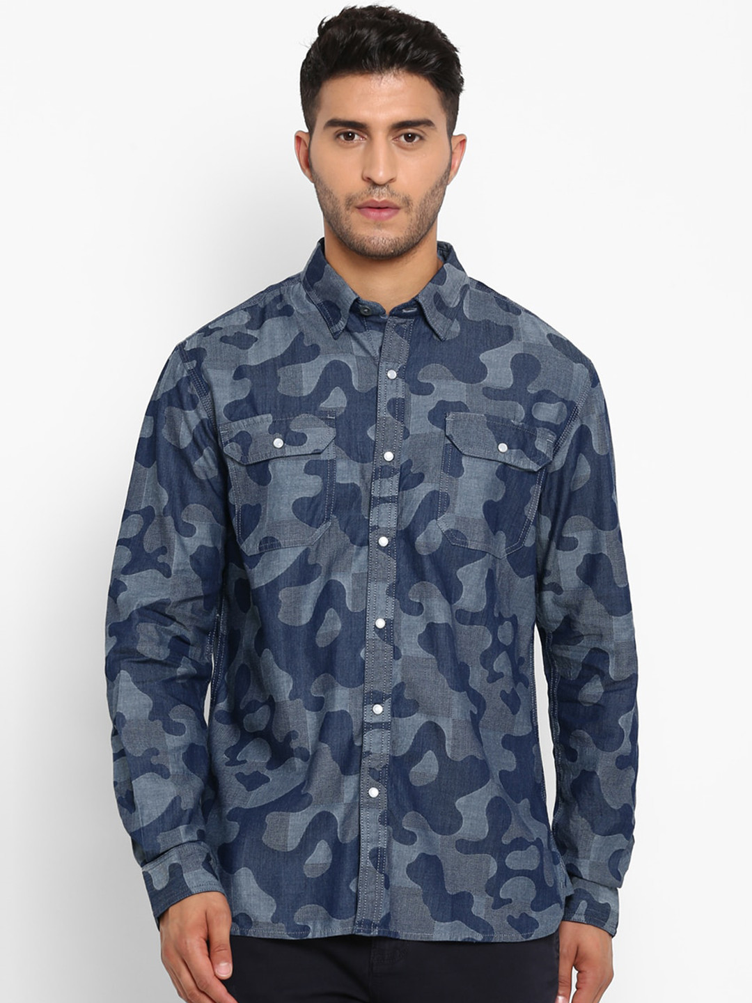 Royal Enfield Men Blue Opaque Printed Casual Shirt