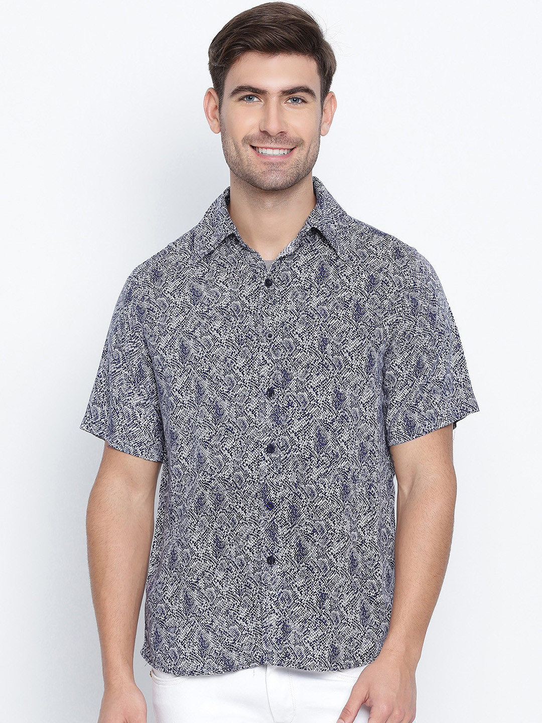 Oxolloxo Men Blue Opaque Printed Casual Shirt
