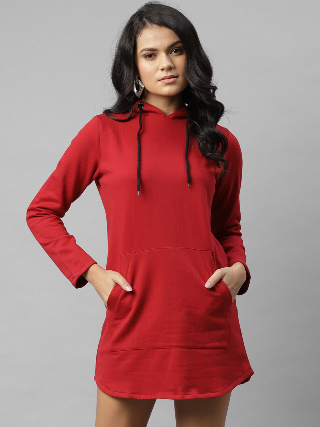 Rigo Women Solid Long Hooded Pullover Sweatshirt