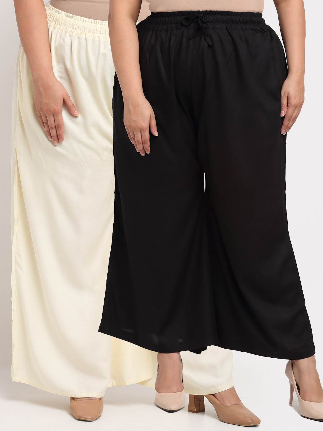 TAG 7 PLUS Women Black & Cream-Coloured Pack of 2 Ethnic Palazzos