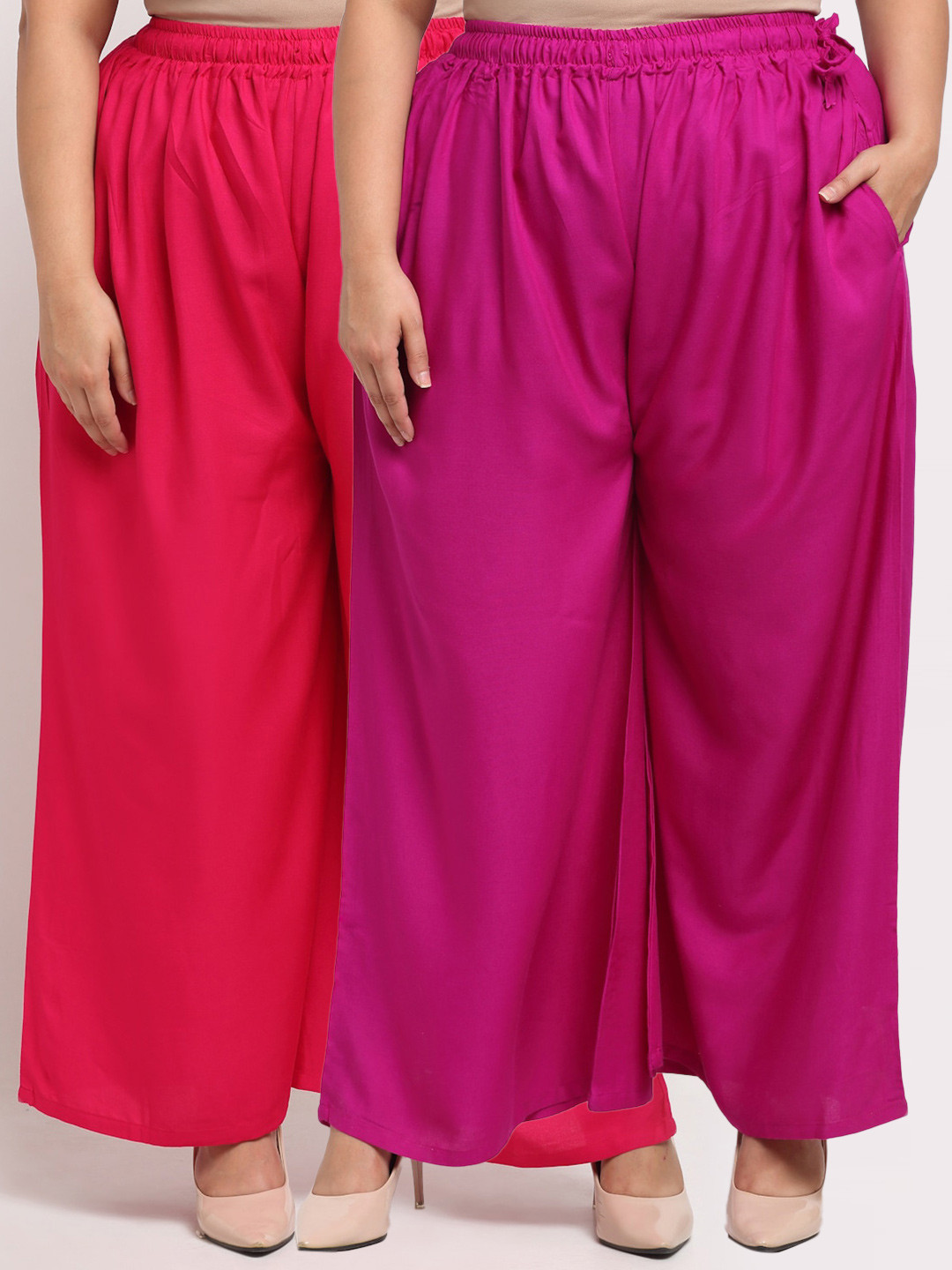TAG 7 PLUS Women Pack Of 2 Pink & Red Flared Ethnic Palazzos