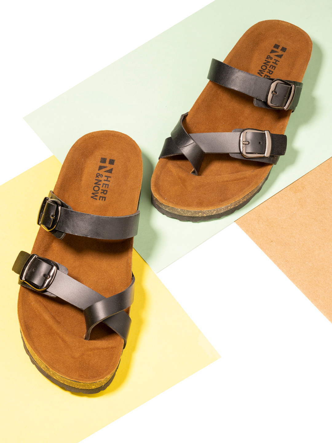 Here&Now Women Black Synthetic Leather Casual Flats