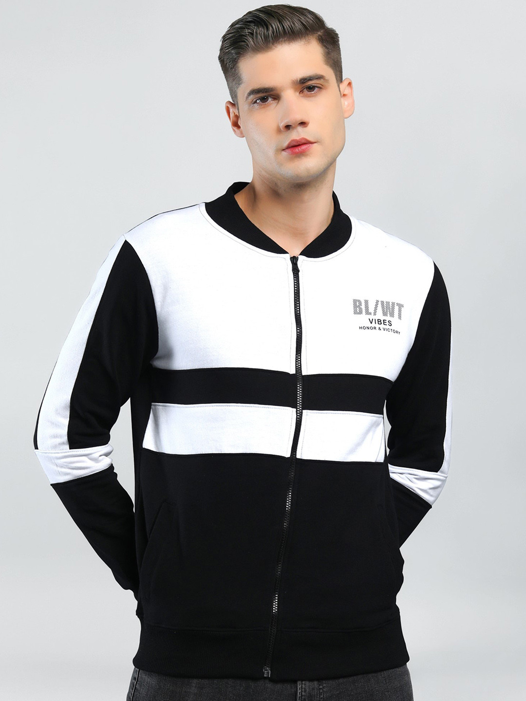Maniac Men Black and White Colourblocked Sporty Jacket