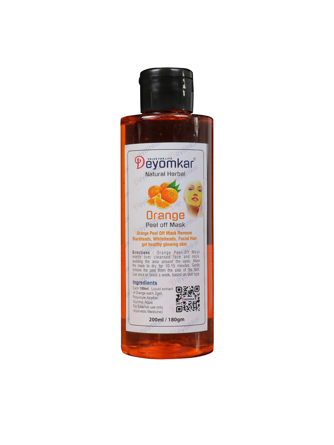 Deyomkar Unisex Orange Natural Herbal Peel-Off Mask for Glowing Skin 200 Ml