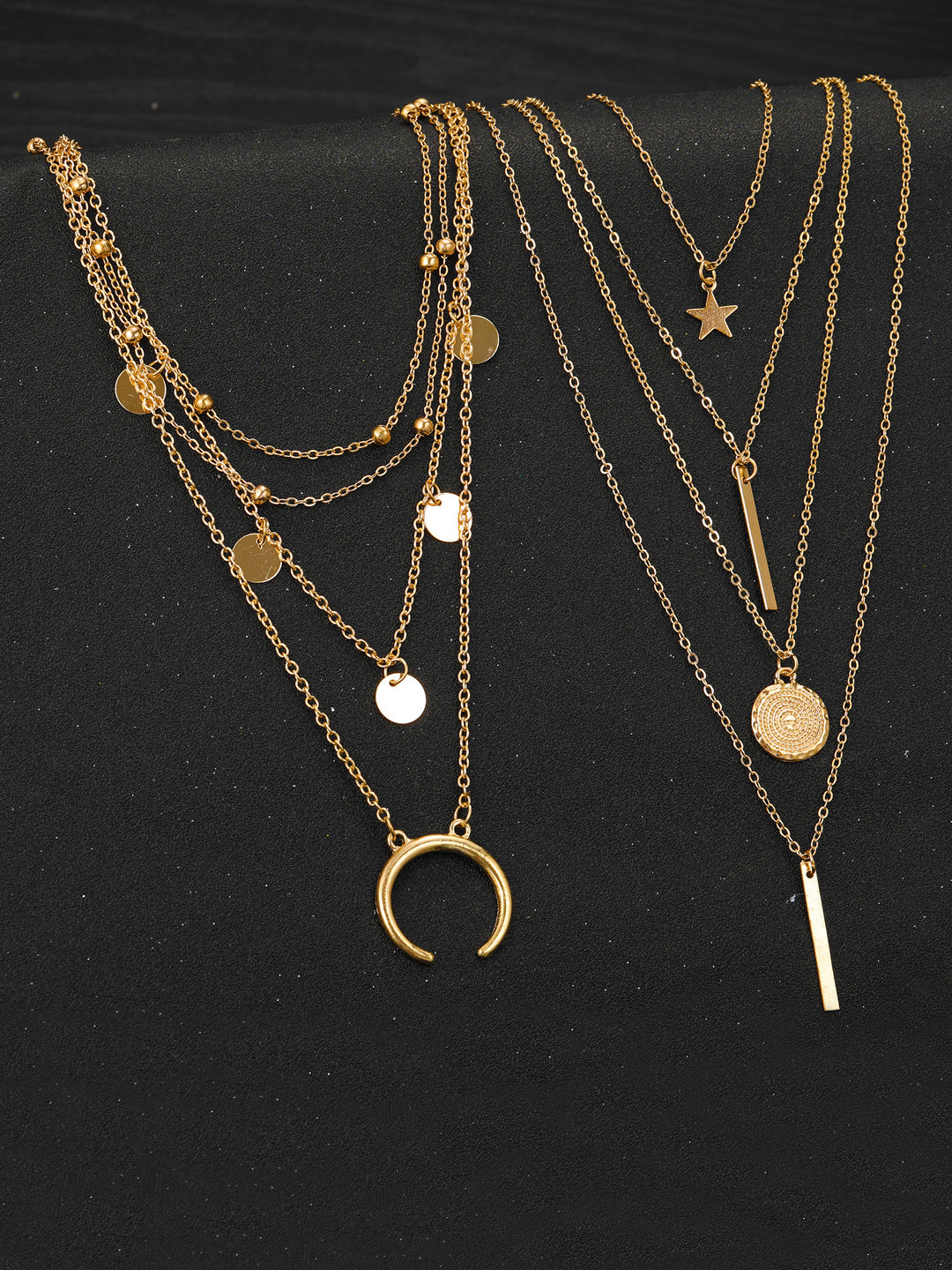 Jewels Galaxy Set of 2 Brass Gold-Plated Layered Necklaces