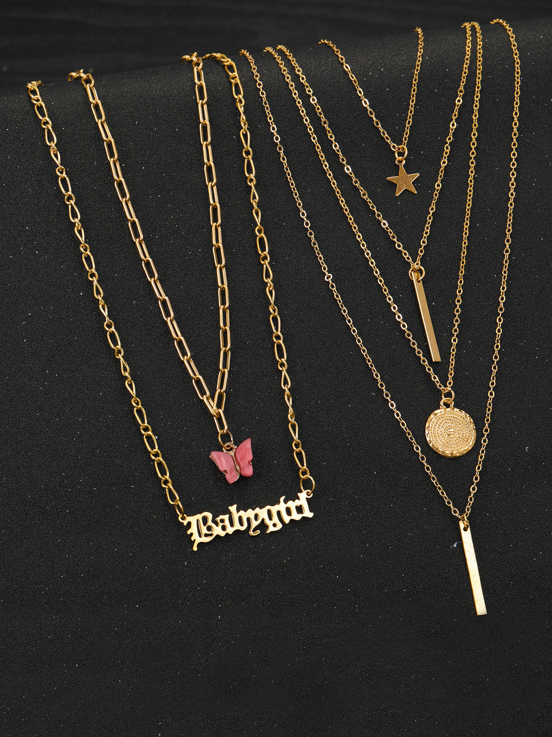 Jewels Galaxy Set of 2 Gold-Plated & Red Brass Necklaces