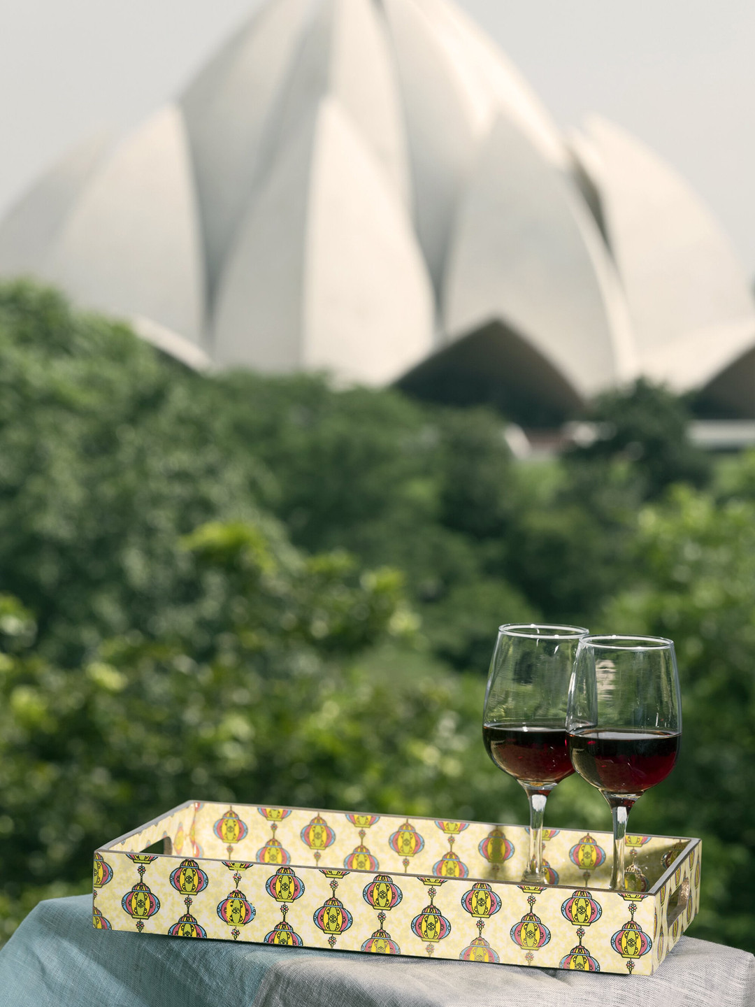 MIAH Decor Yellow & Gold-Toned Handcrafted Rectangle Wooden Tray