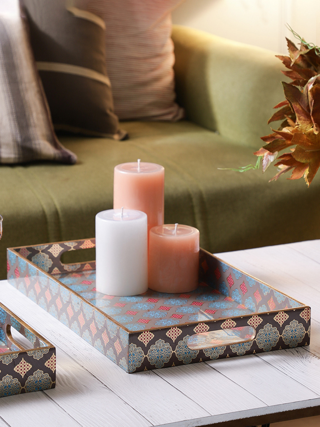 MIAH Decor Grey & Gold-Toned Handcrafted Pinewood Rectangular Tray