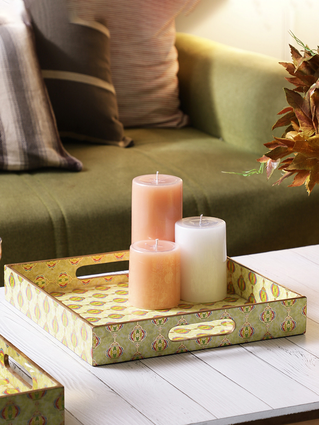 MIAH Decor Yellow & White Handcrafted Rectangle Wooden Tray