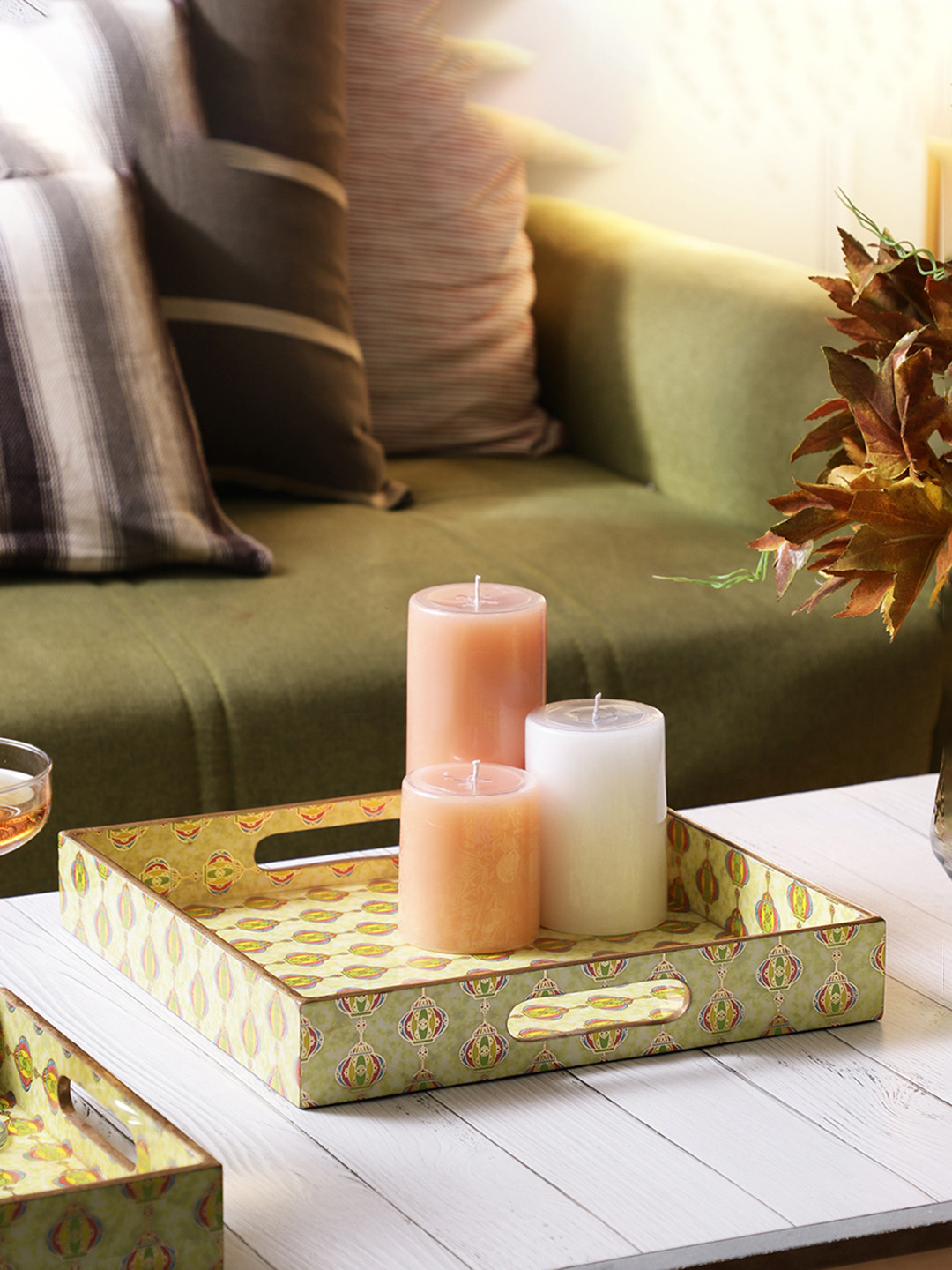 MIAH Decor Yellow & Gold-Toned Handcrafted Square Wooden Tray