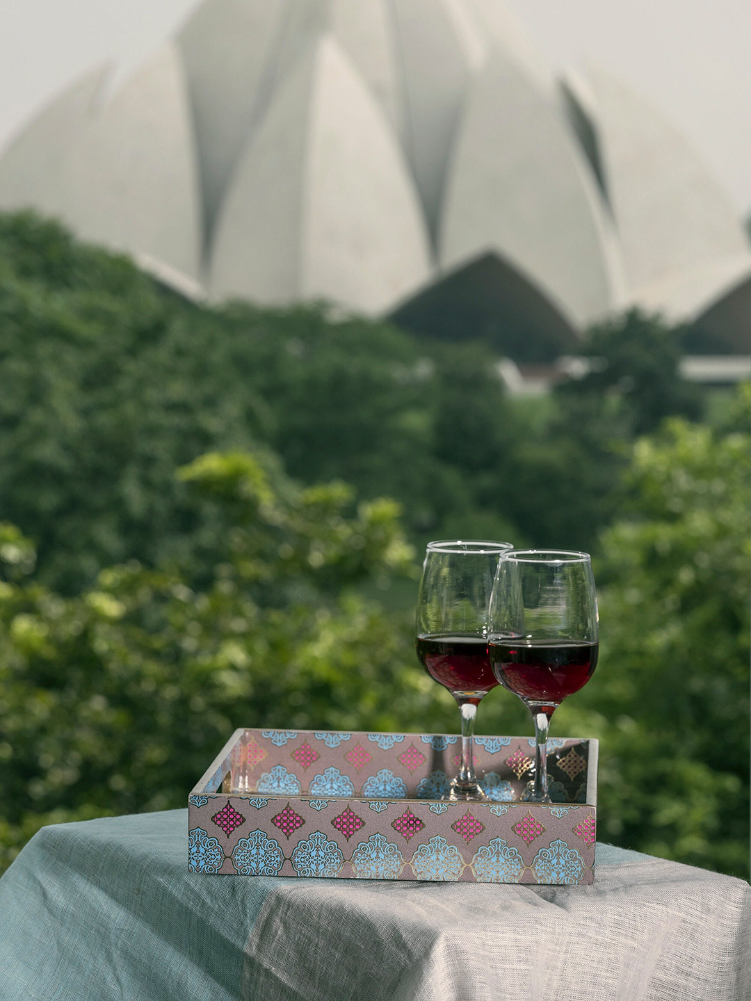 MIAH Decor Grey & Pink Handcrafted Rectangle Wooden Tray