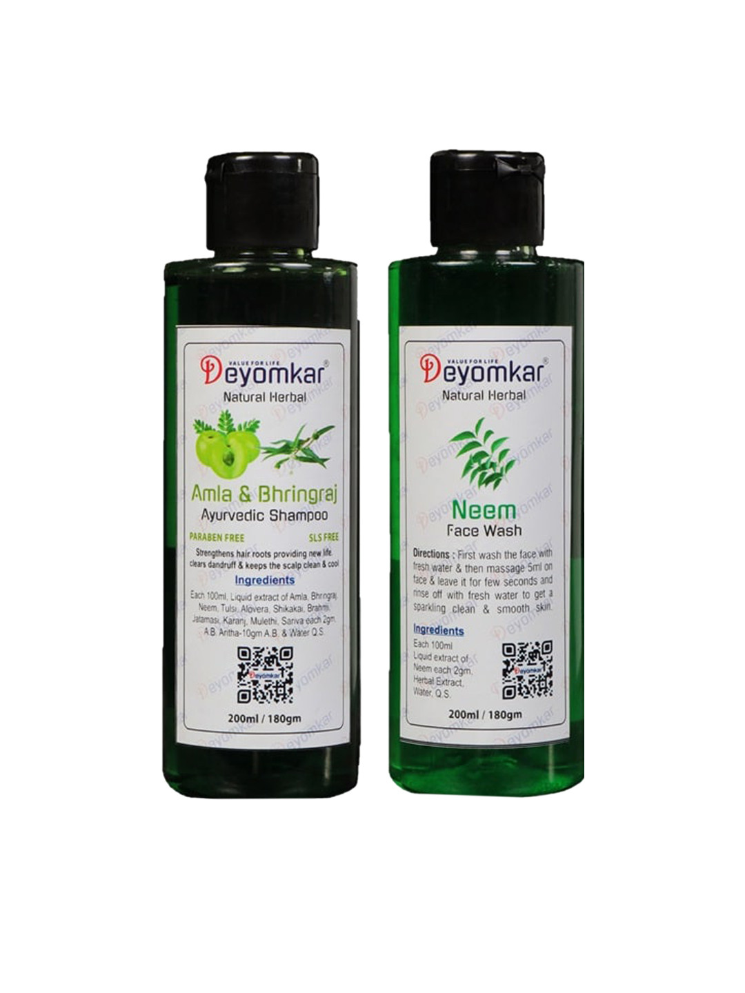Deyomkar Pack Of 2 Natural Herbal Amla Bhringraj Shampoo & Neem Face wash 200ml
