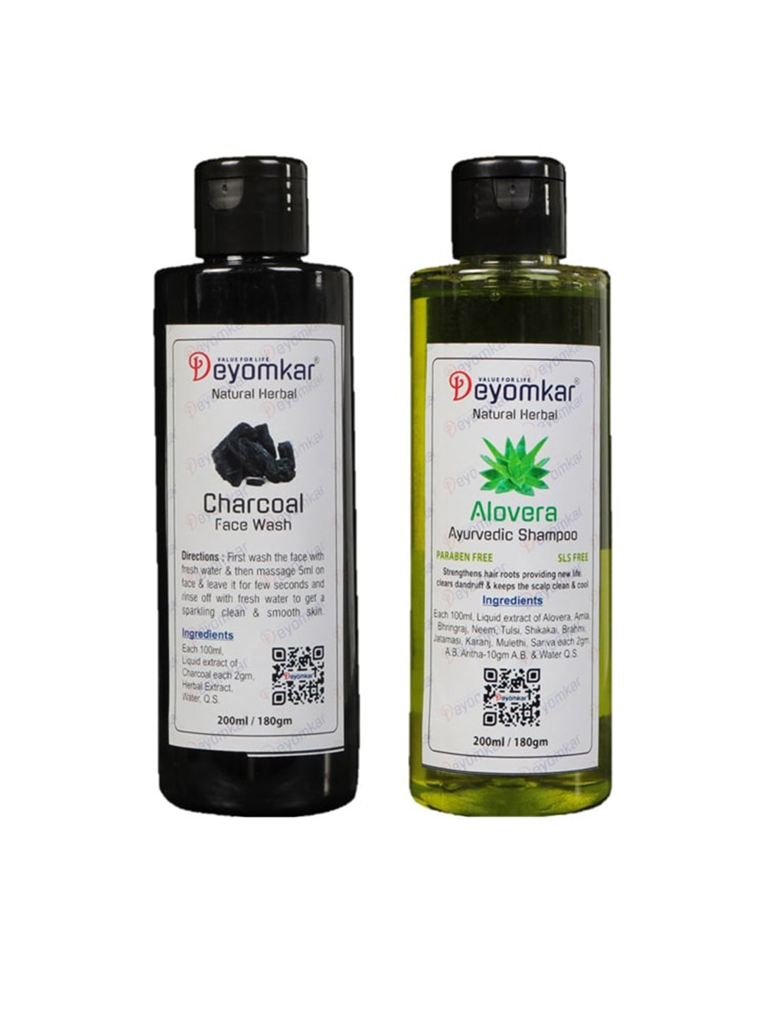 Deyomkar Natural Herbal Alovera Shampoo And Charcol Face Wash Combo 200ml Each