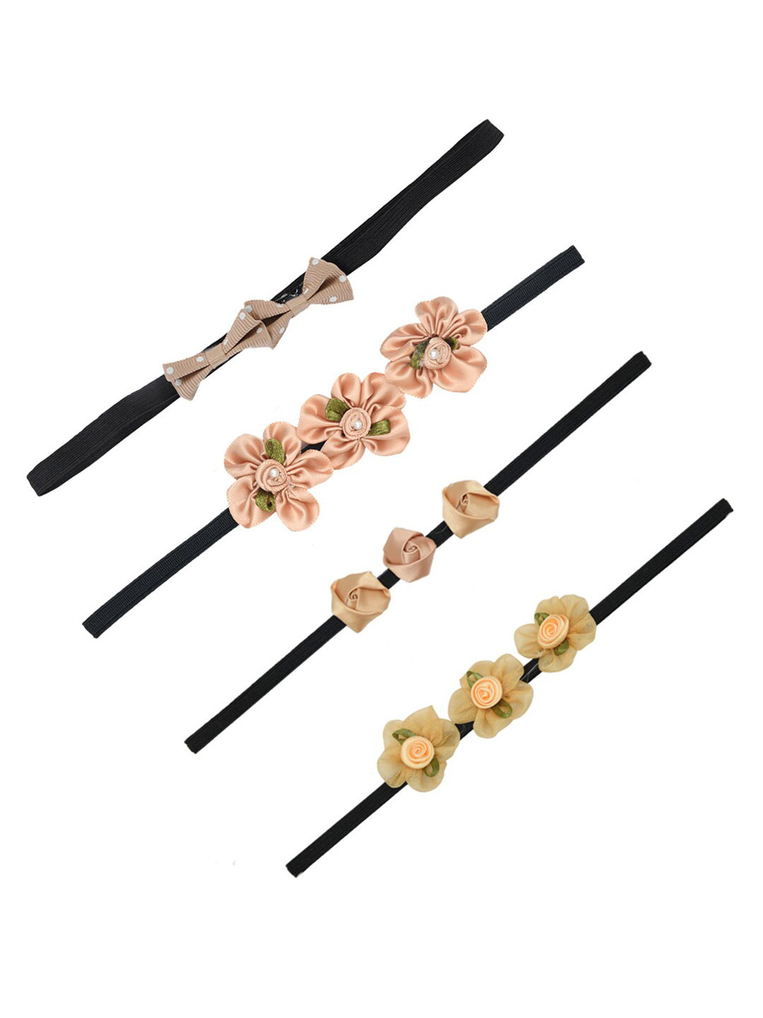 FUNKRAFTS Girls Tan & Cream-Coloured Set of 4 Lace Hairband