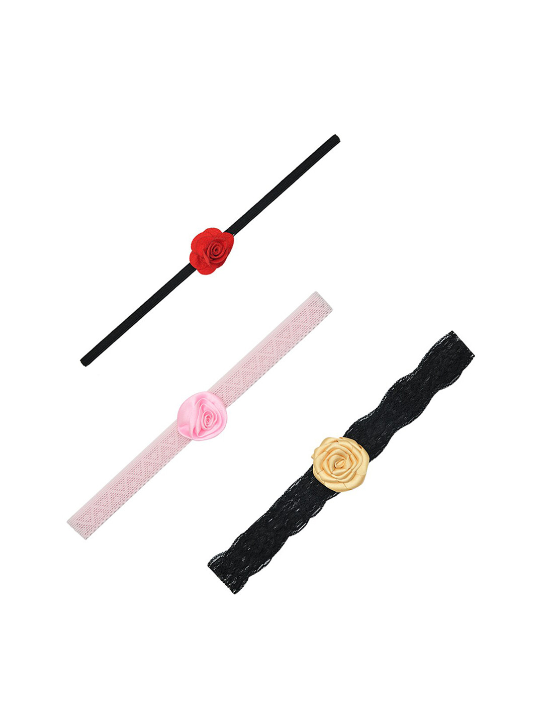 FUNKRAFTS Girls Set Of 3 Black & Pink Rose Hairbands
