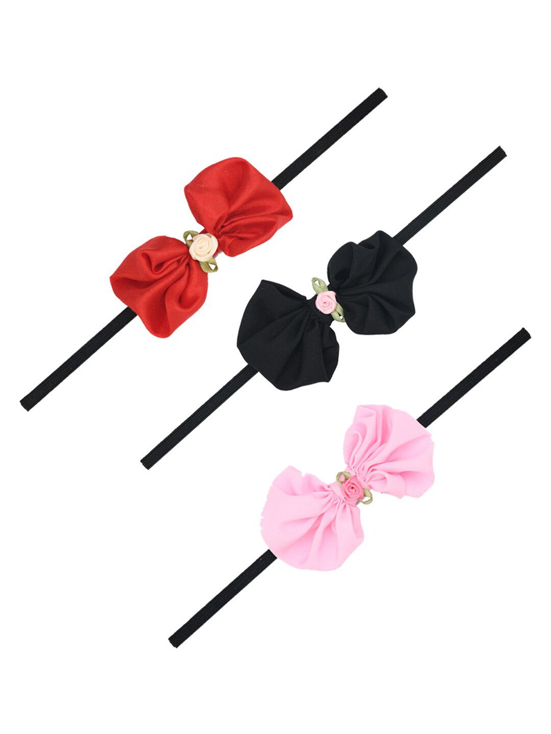 FUNKRAFTS Girls Black & Pink Set of 3 Fabric Hairbands With Bow Detail