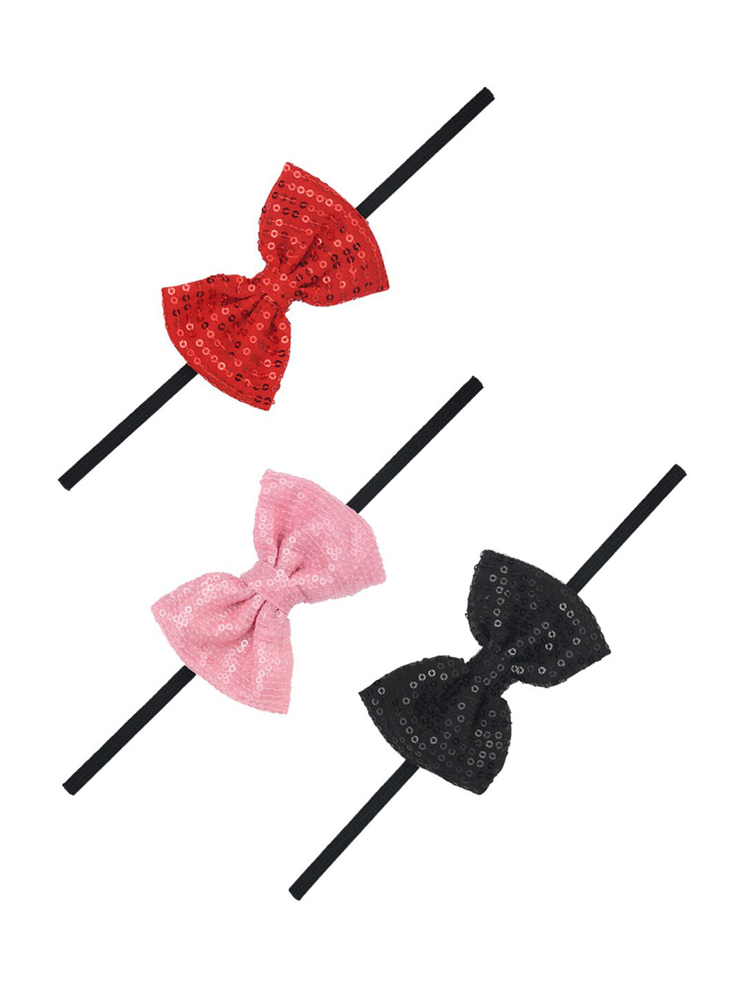 FUNKRAFTS Girls Set of 3 Black & Red Embellished Bow Hairband