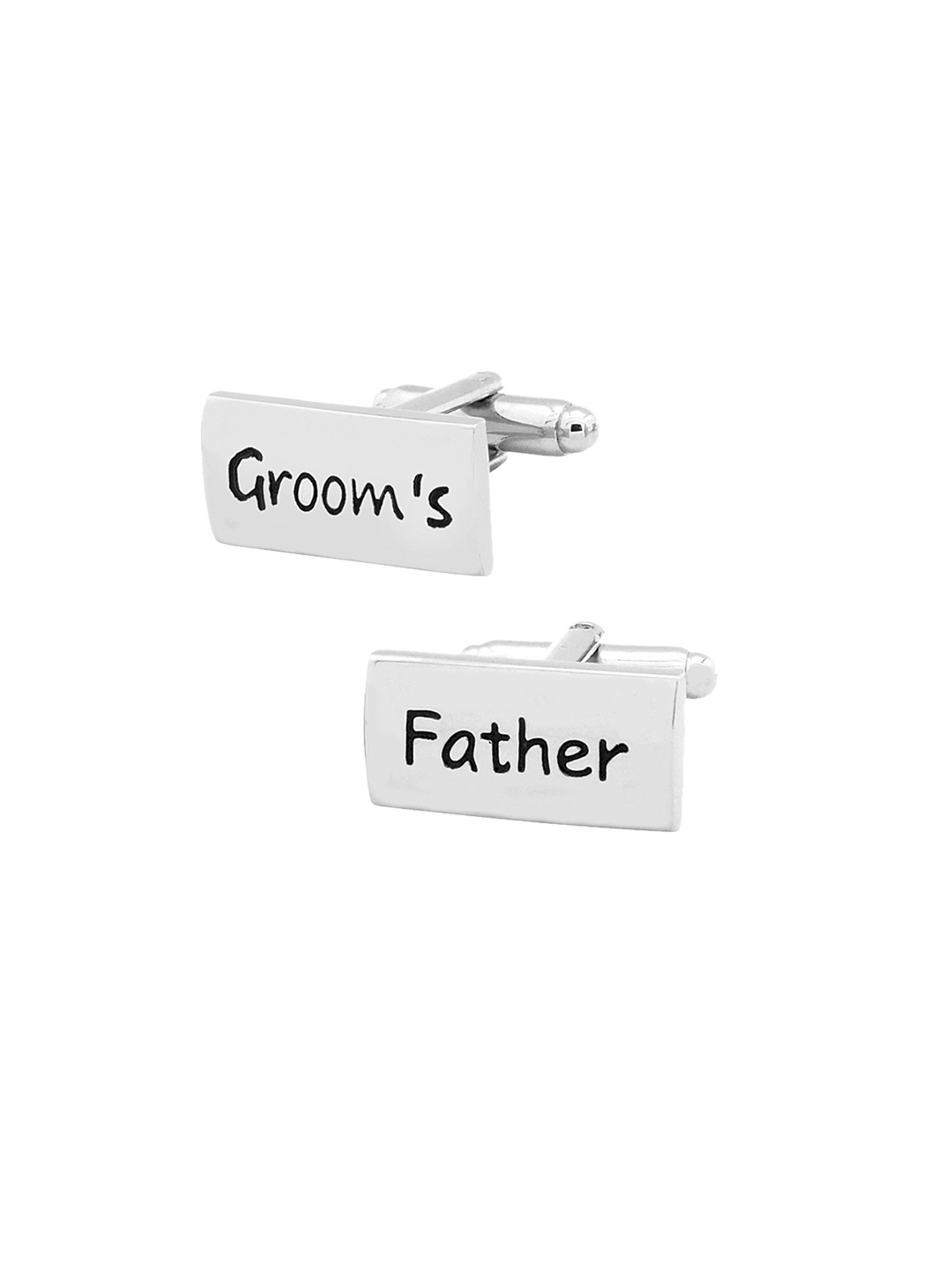 The Tie Hub Silver-Toned Rectangular Grooms's Father Cufflinks