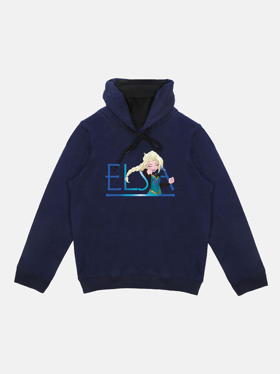 Disney by Wear Your Mind Girls Navy Blue & Yellow Elsa Printed Hooded Sweatshirt