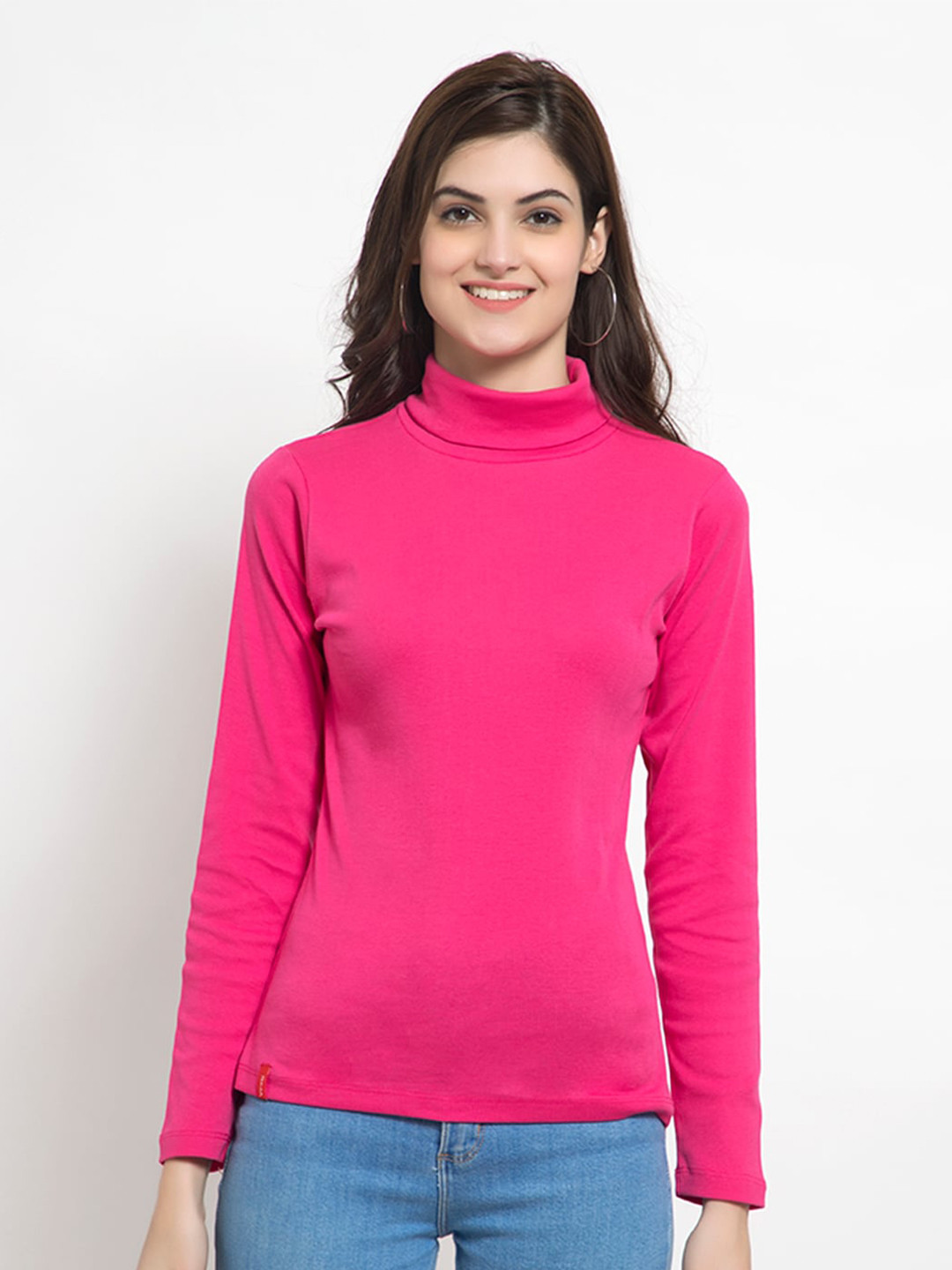 FEMEA Pink High Neck Pure Cotton Regular Top