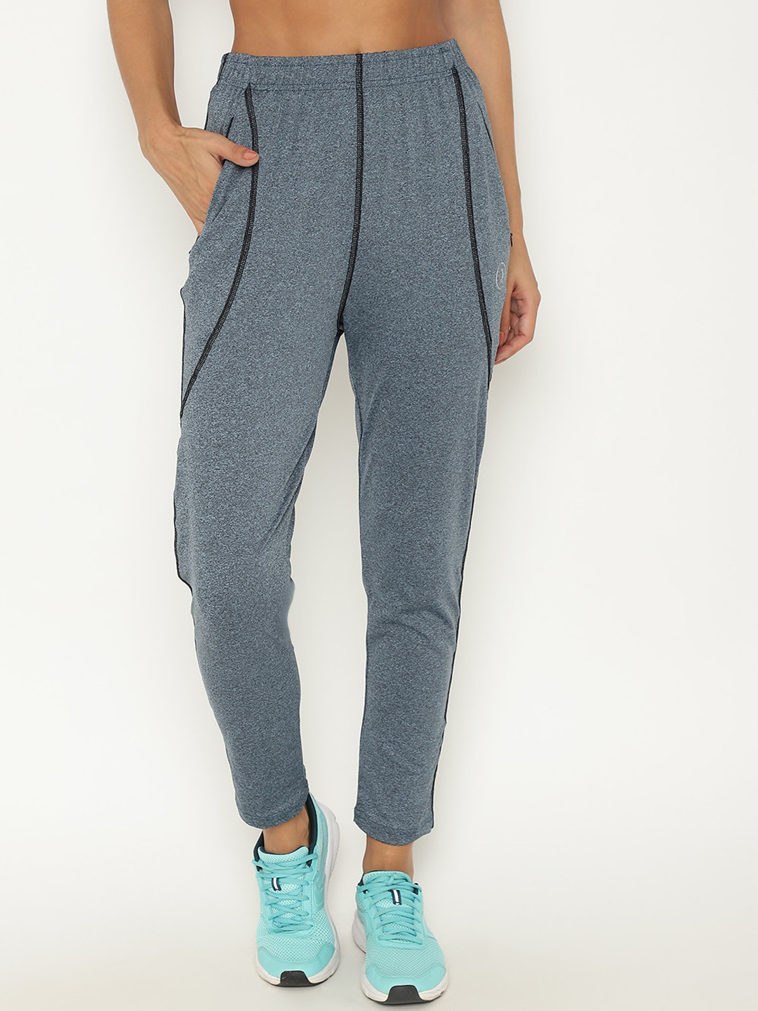 CHKOKKO Women Blue & Black Solid Antimicrobial Straight-Fit Sports Track Pants