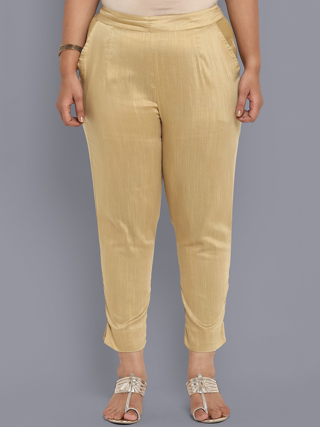 AURELIA Women Gold-Toned Pleated Cigarette Trousers