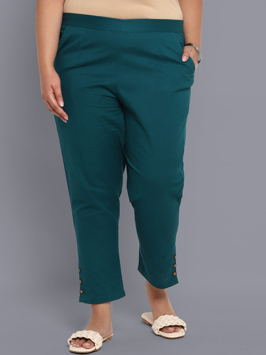 AURELIA Women Teal Blue Mid-Rise Trousers