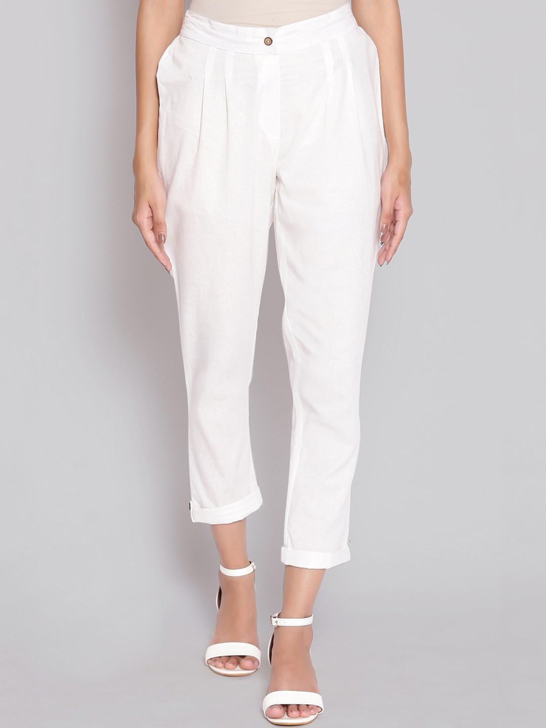 AURELIA Women White Pleated Peg Trousers
