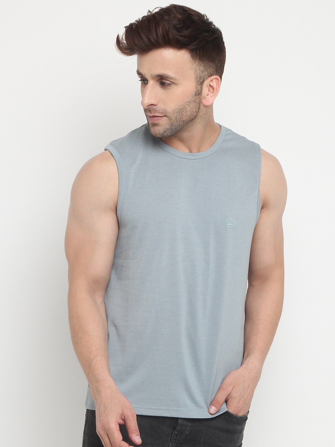 CHKOKKO Men Blue Cotton T-shirt