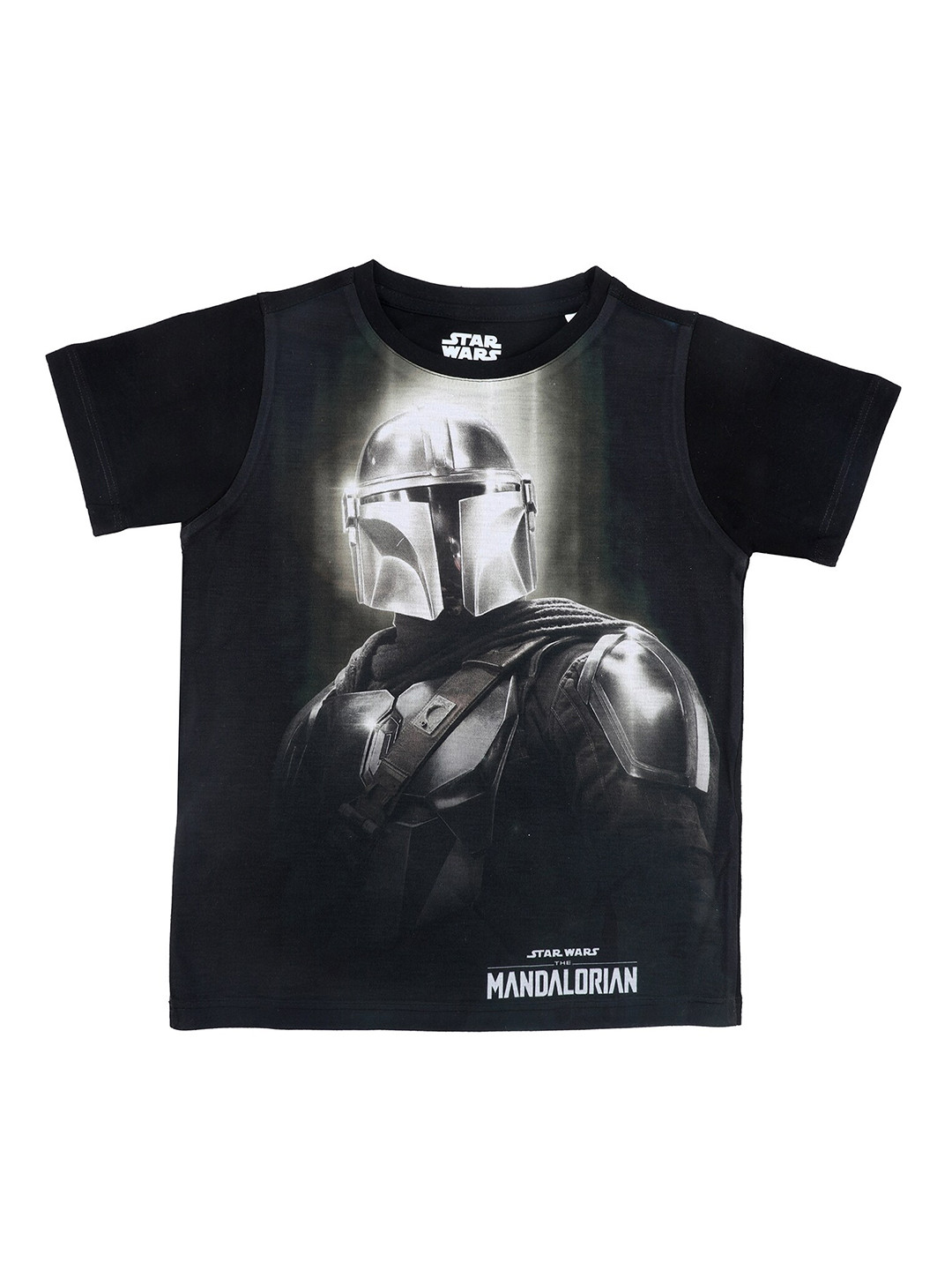 Star Wars by Wear Your Mind Boys Black The Mandalorian Printed Applique T-shirt