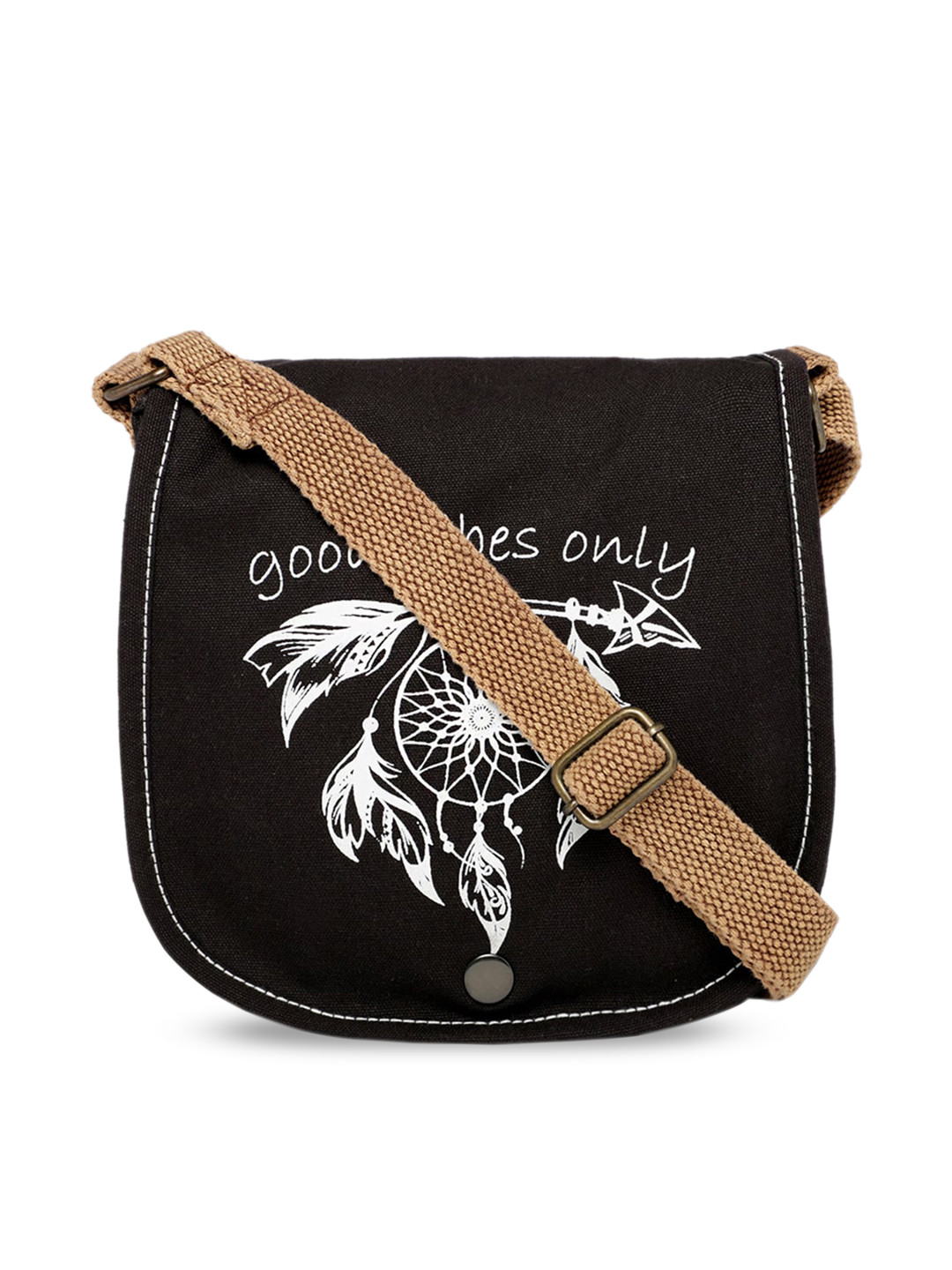 The House of Tara Black Printed Structured Sling Bag