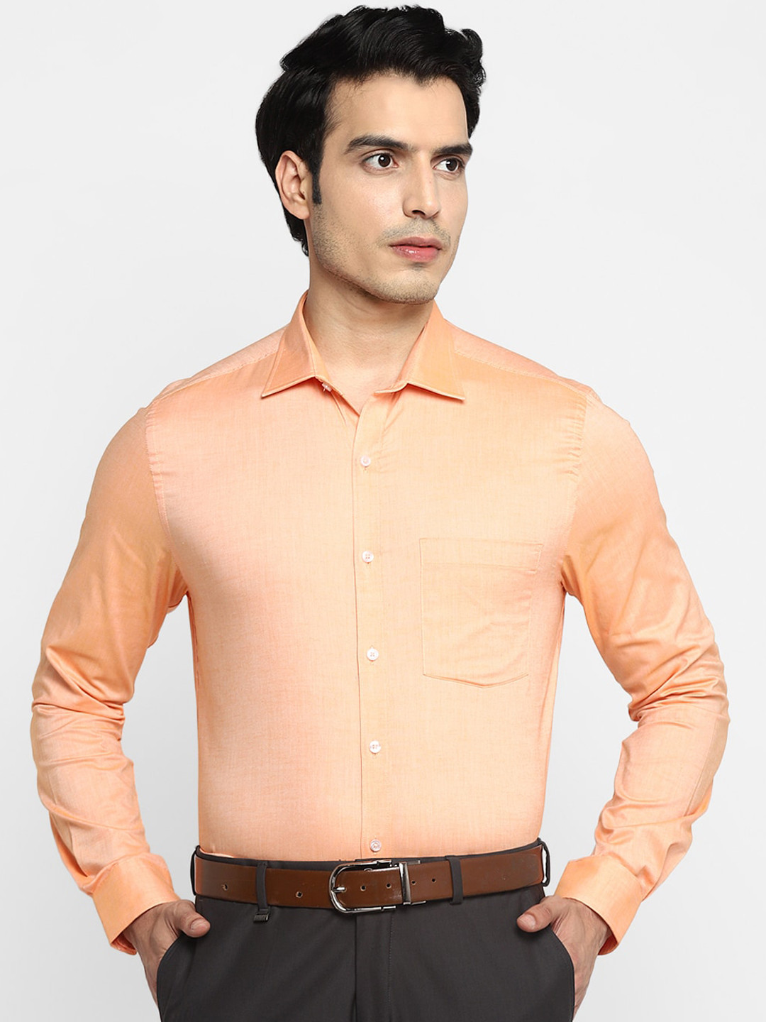 Turtle Men Orange Pure Cotton Slim Fit Opaque Formal Shirt