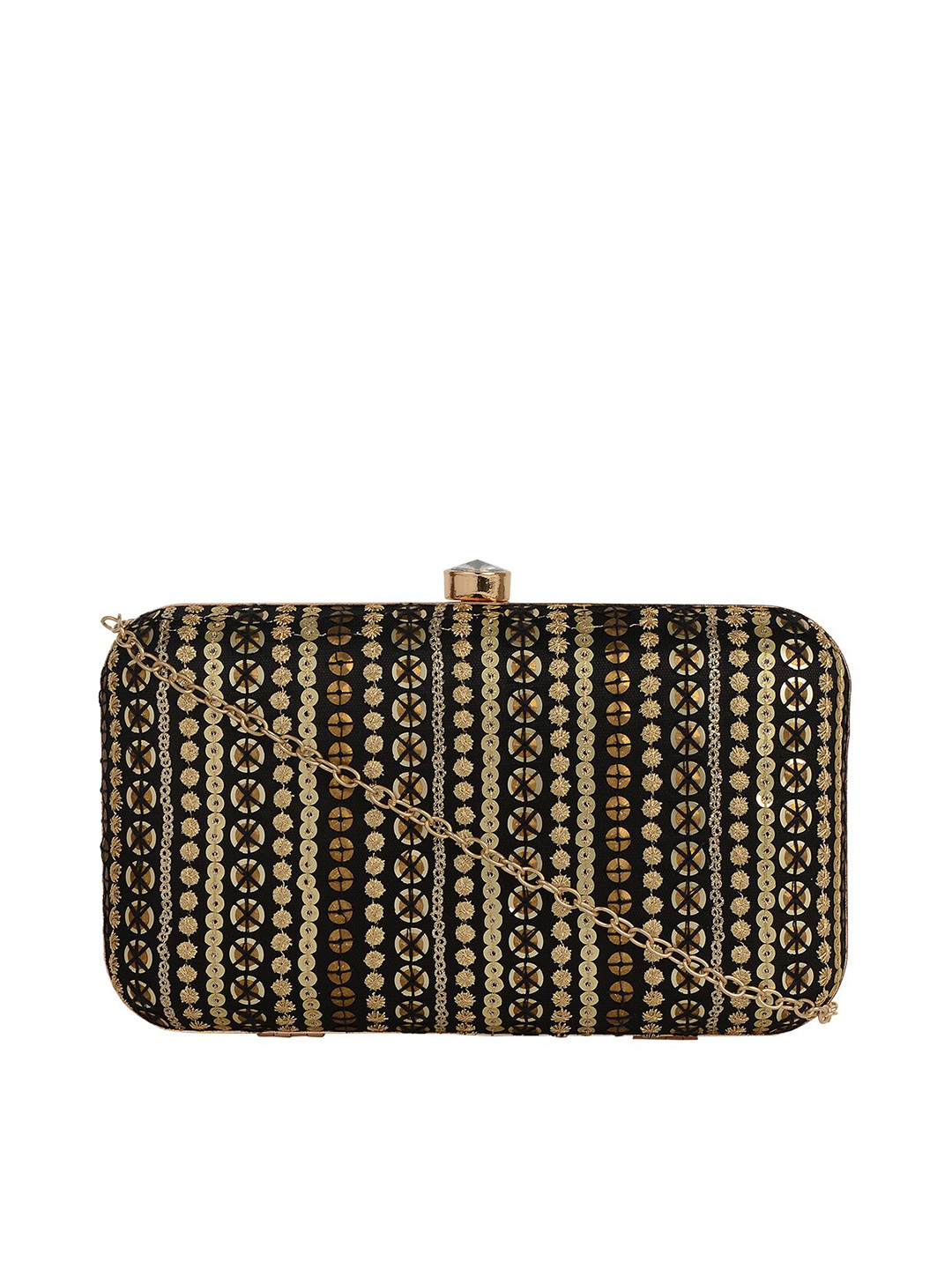 HORRA Black & Gold-Toned Embellished Box Clutch