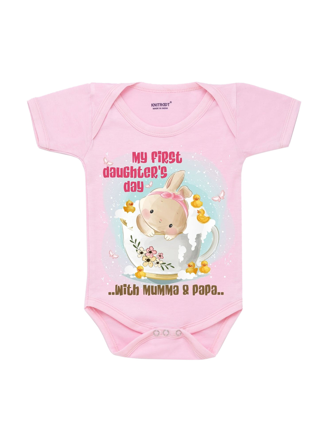 KNITROOT Infant Kids Pink Cotton First Daughters Day Printed Bodysuit