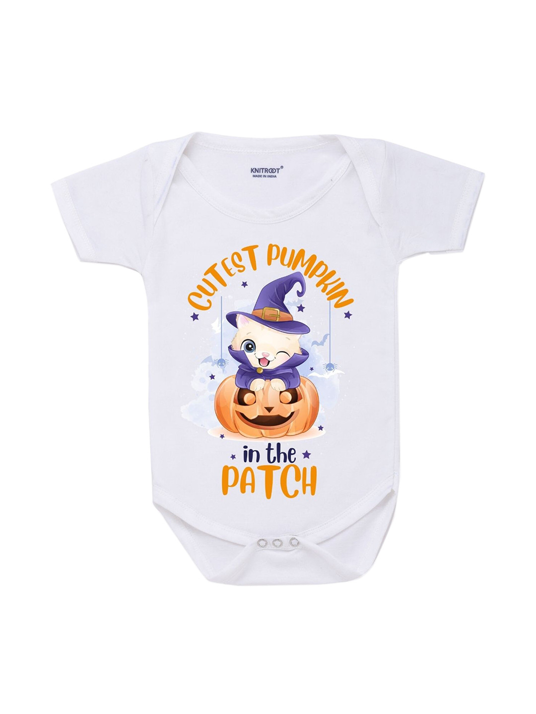 KNITROOT Infant Kids White Cutest Pumpkin patch Cotton Printed Bodysuit